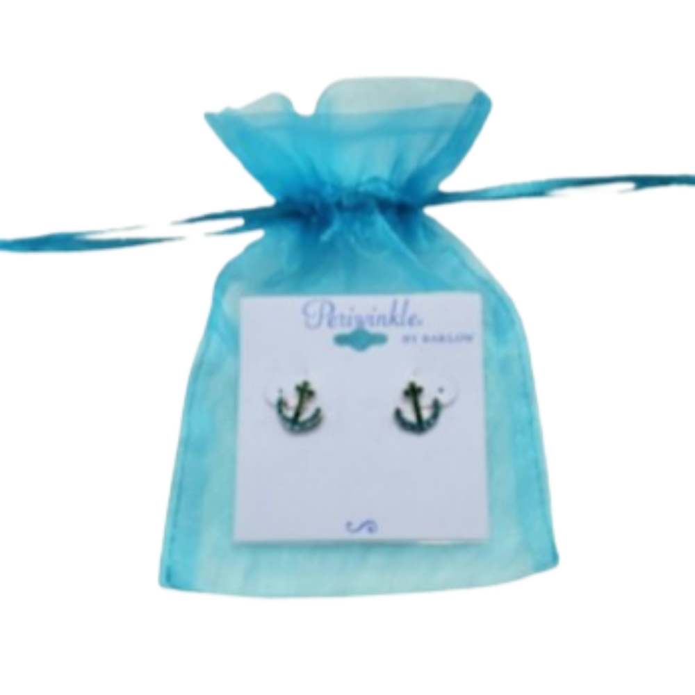 NEW Periwinkle by Barlow Turquoise & Green Anchor Rhinestone Post Earring